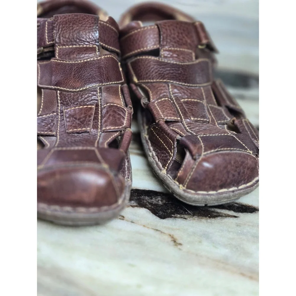Brown Leather Fisherman Sandals Caged Closed Toe‎ Mens Size 10 44 M6504